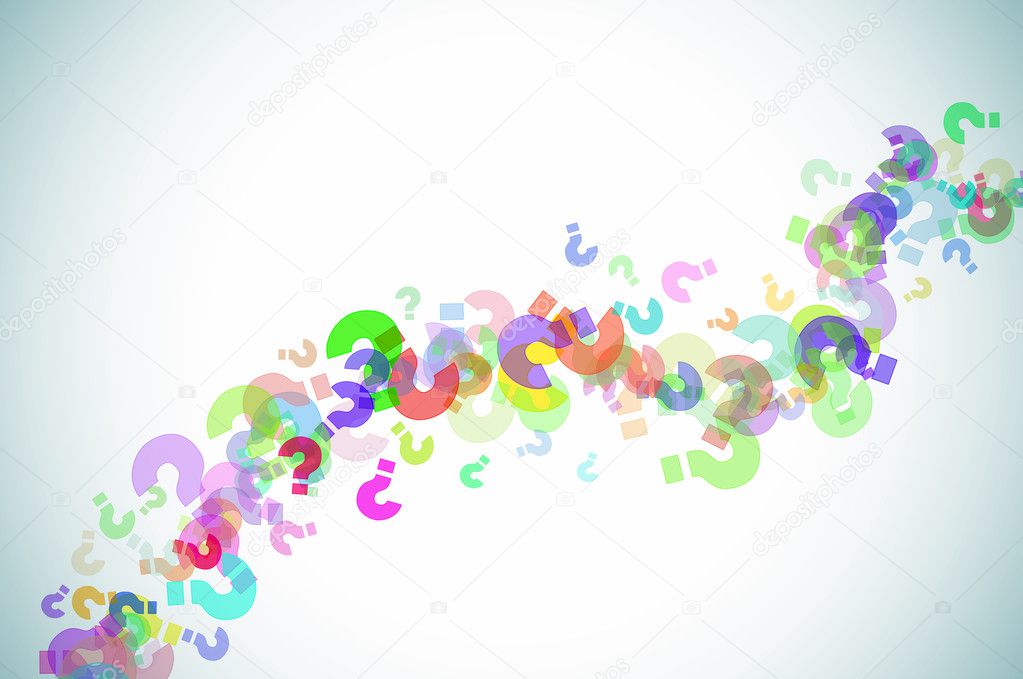 Question marks of different colors drawn on a degraded background
