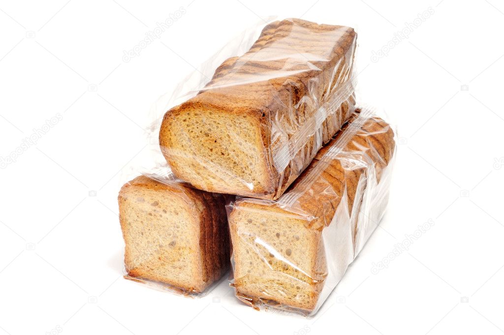 A pile of toast packs isolated on a white background