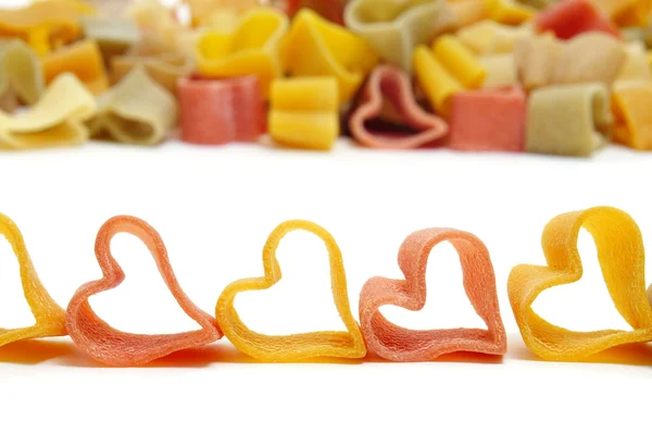 Pile Uncooked Vegetables Heart Shaped Pasta — Stock Photo, Image