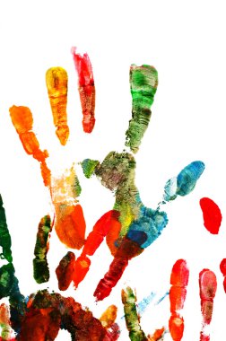 Colorful handprints isolated on a white background clipart