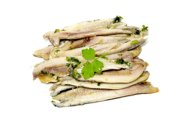 Pile Anchovies Vinegar Isolated White Background — Stock Photo, Image