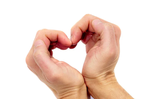 Człowiek Ręce Tworząc Serce Białym Tle — Zdjęcie stockowe