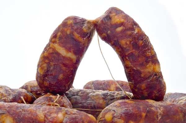 Spanische Chorizos Auf Weißem Hintergrund — Stockfoto