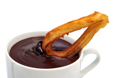 Churros con chocolate, a typical Spanish sweet snack clipart