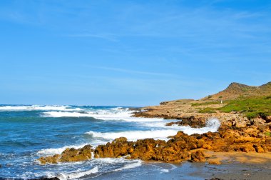 Görünüm binimela Beach menorca, Balear Adaları, İspanya