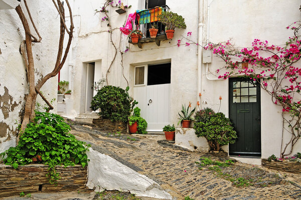 View of a street of Cadaques, Costa Brava, Spain