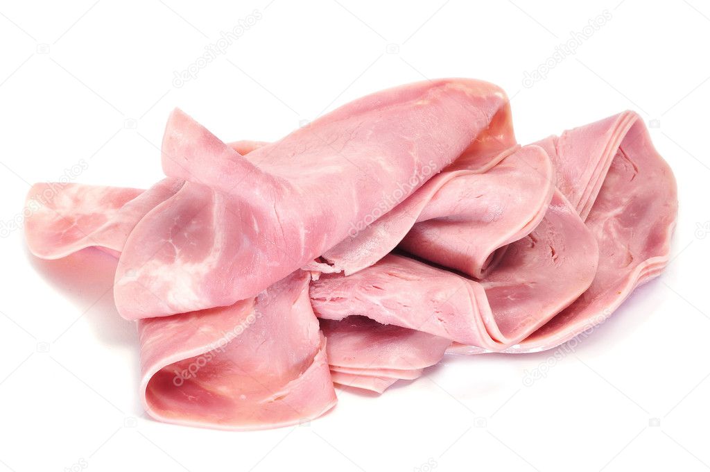 Some ham slices isolated on a white background