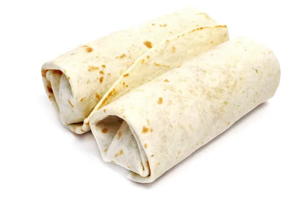 Pair Mexican Burritos Isolated White Background — Stock Photo, Image