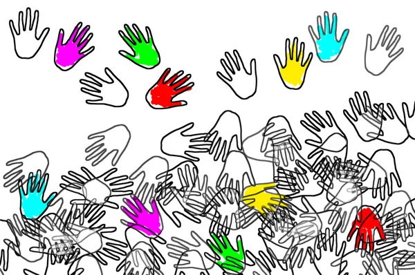 Hands Different Colors Drawn White Background — Stock Photo, Image