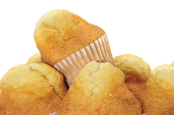 Närbild Hög Med Vanlig Muffins Vit Bakgrund — Stockfoto