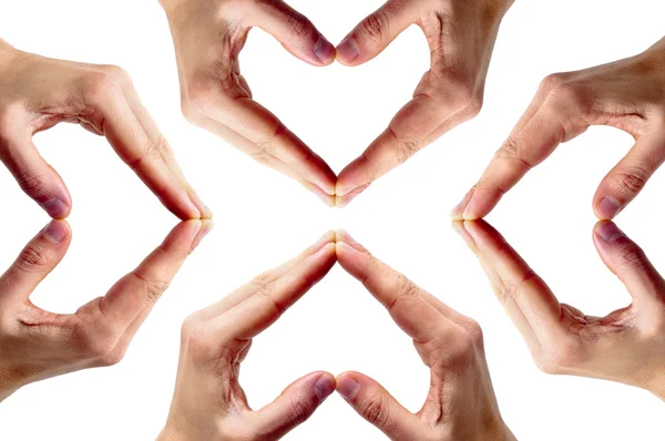 Adam Beyaz Bir Arka Plan Üzerinde Şekillendirme Kalpler Eller — Stok fotoğraf
