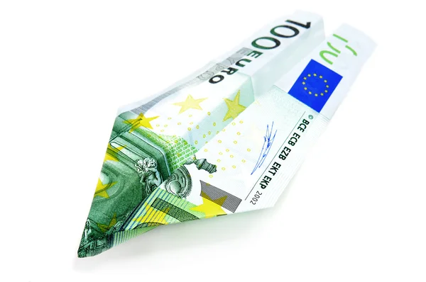Papírové Letadlo 100 Euro Účet — Stock fotografie