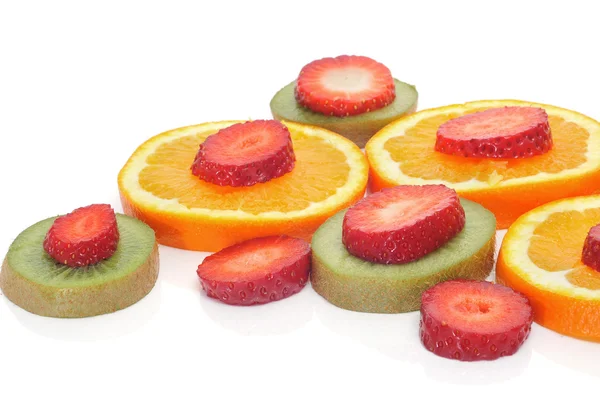 Slices Strawberry Kiwi Orange Isolated White Background — Stock Photo, Image
