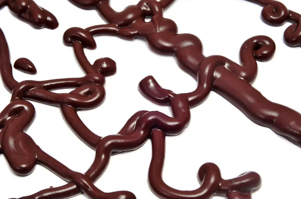 Chocolade Siroop Sporen Een Witte Achtergrond — Stockfoto