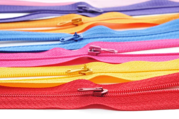 Zippers Many Colors White Background — Stock Photo, Image