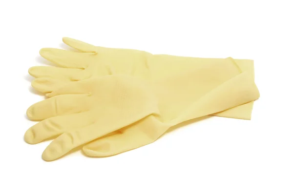 Een Paar Huishoudelijke Rubber Handschoenen Geïsoleerd Een Witte Achtergrond — Stockfoto
