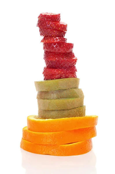 Some Fruit Slices Strawberry Orange Kiwi White Background — Stock Photo, Image