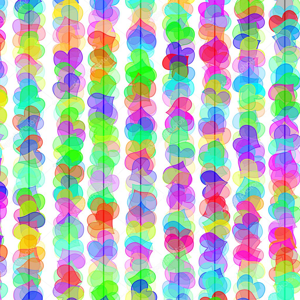 Hearts of different colors drawn on a white background