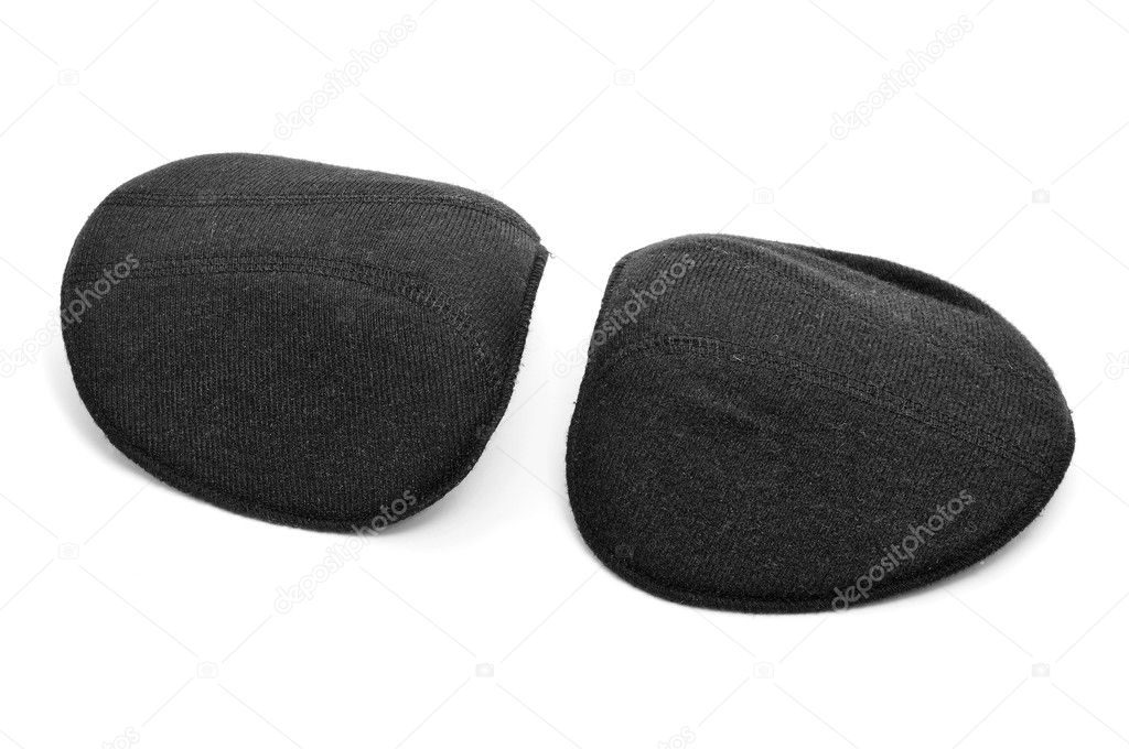 A pair of black shoulder pads on a white background