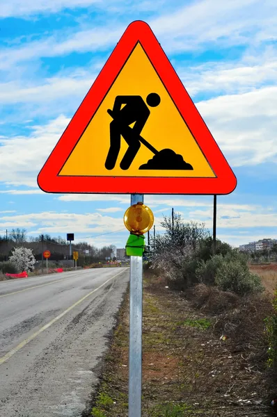 Znak Práce Silnici Silnice Výstavbě — Stock fotografie