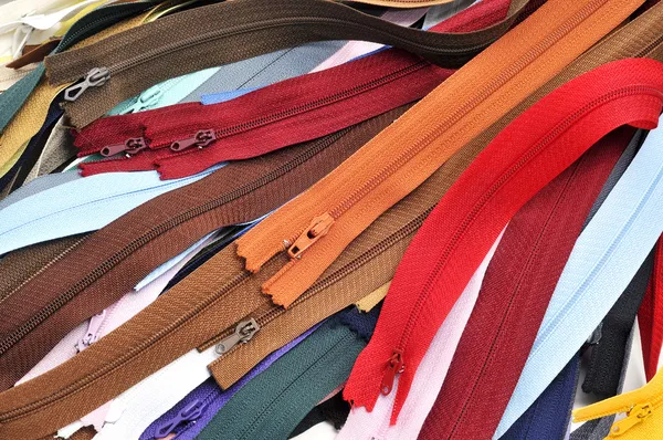 Closeup Pile Zippers Many Colors — Stock Photo, Image