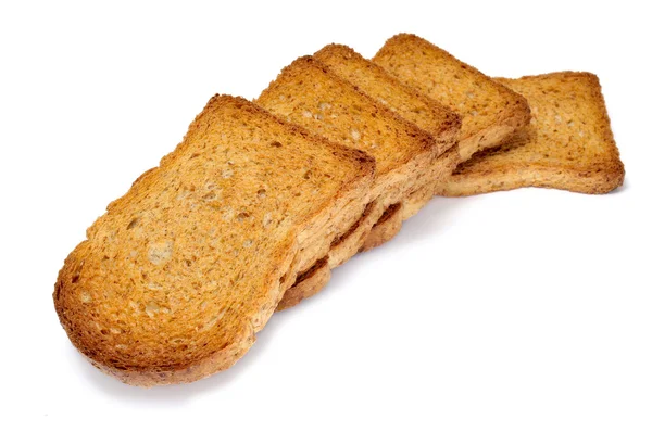 Ένα Σωρό Ψωμί Φρυγανιές Απομονωθεί Λευκό Φόντο — Φωτογραφία Αρχείου