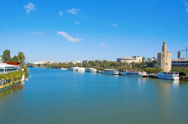 A view of the Guadalquivir River and the Torre del Oro, in Sevil — Stock Photo, Image