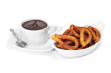 Churros con chocolate, a typical Spanish sweet snack clipart