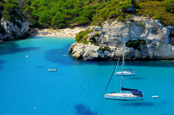 View of Macarelleta beach in Menorca, Balearic Islands, Spain