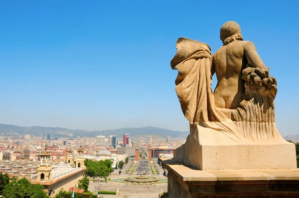 Barcelona a jeho panorama z montjuich, Španělsko — Stock fotografie