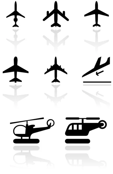 Conjunto de vetor de símbolo de avião e helicóptero . —  Vetores de Stock