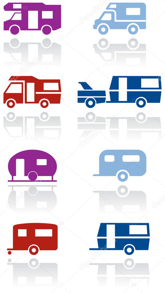 Caravan or camper van symbol vector illustration set.