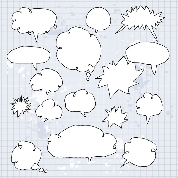 Meg a kézzel rajzolt beszéd és a gondolat buborékok — Stock Vector