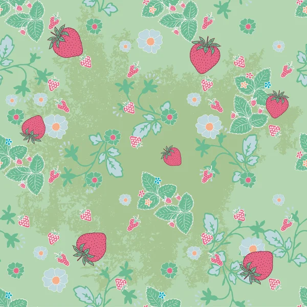 Tileable vector illustration of a seamless pattern of strawberries and flow — Stock Vector