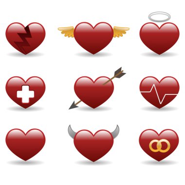 Heart glossy icons set clipart