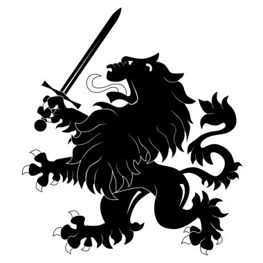 Heraldic lion with sword clipart