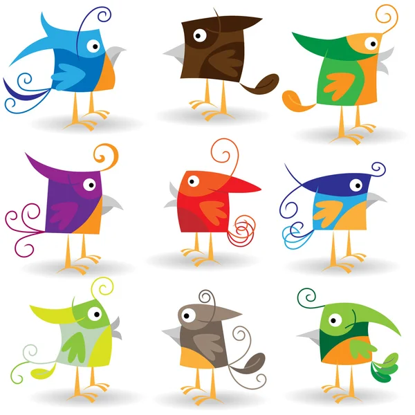 Divertente collezione di uccelli dei cartoni animati — Vettoriale Stock