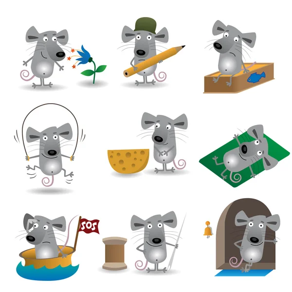 Conjunto de ratos engraçados —  Vetores de Stock