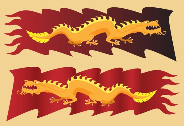 Золотий дракон на червоному прапорі — стоковий вектор