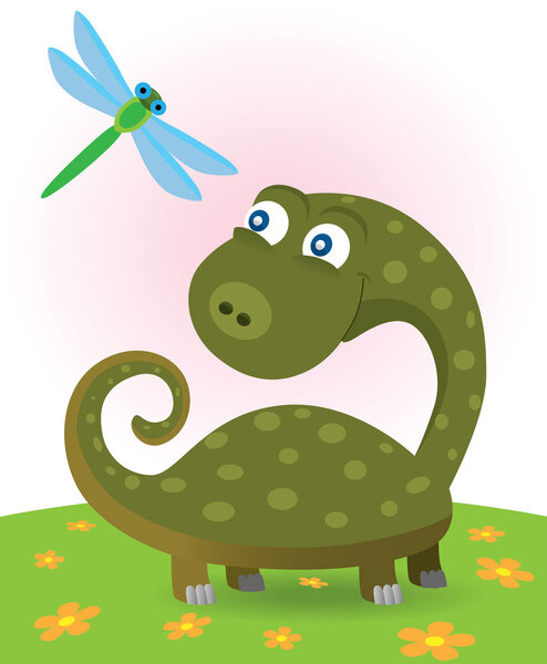 Little dinosaur and dragonfly