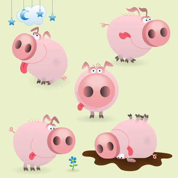 Смішний набір свиней — стоковий вектор