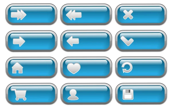 Błyszczący niebieski zestaw przycisków internetowych — Wektor stockowy