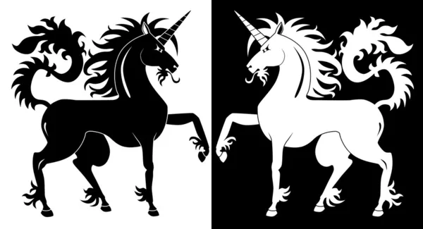 Unicorn hitam dan putih - Stok Vektor