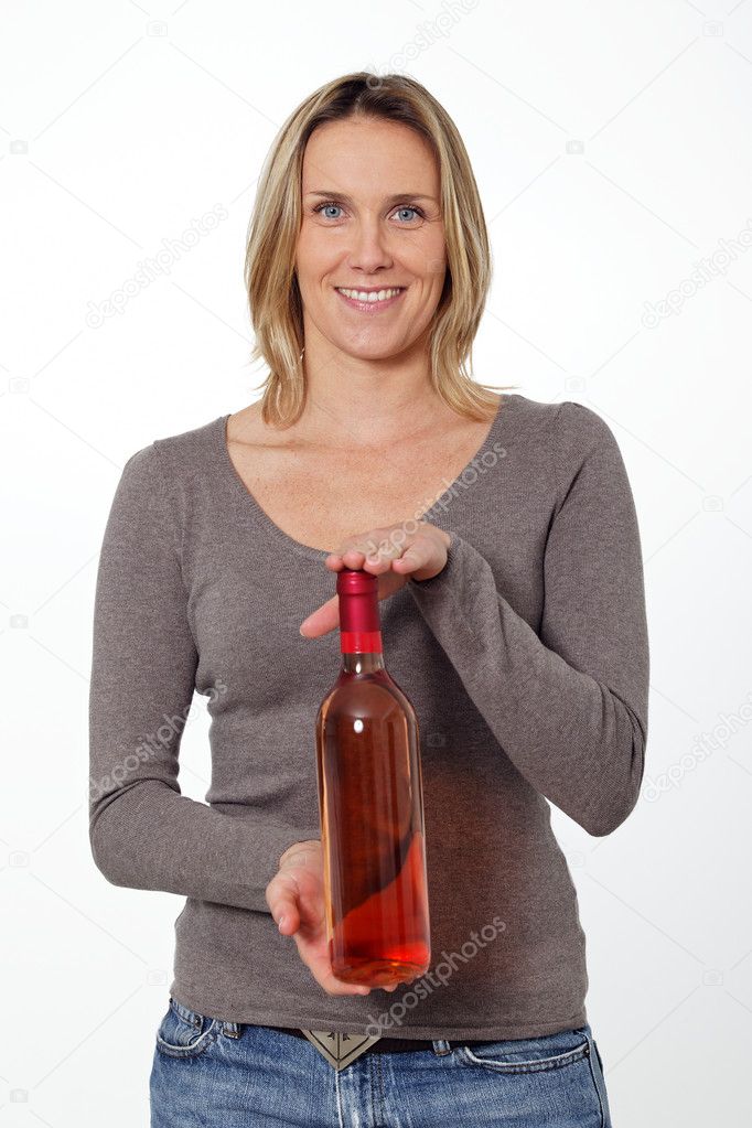 Woman with wine bottle