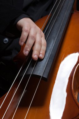 Man's hands playing electic contrabass clipart