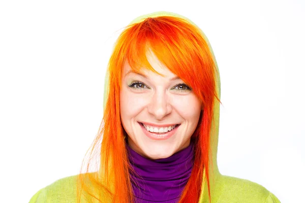 Happy smiling red hair woman with healthy teeth — Stock Photo, Image