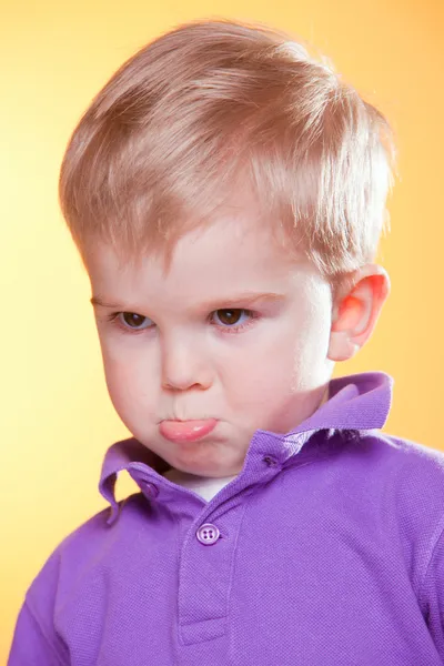 Blonde little upset boy pout — Stock Photo, Image