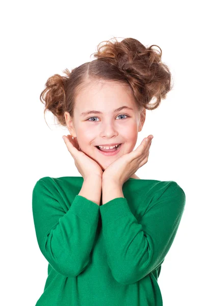 Mooi lachende meisje wow expressie maken — Stockfoto