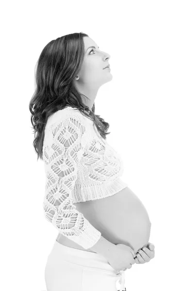 Dreaming happy pregnant woman looking up — Stock Photo, Image