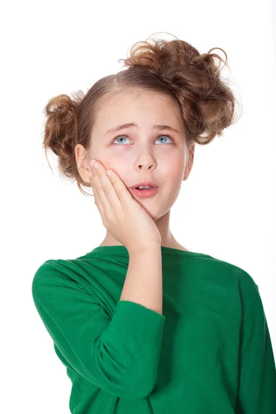 Worried girl with teethahce — Stockfoto